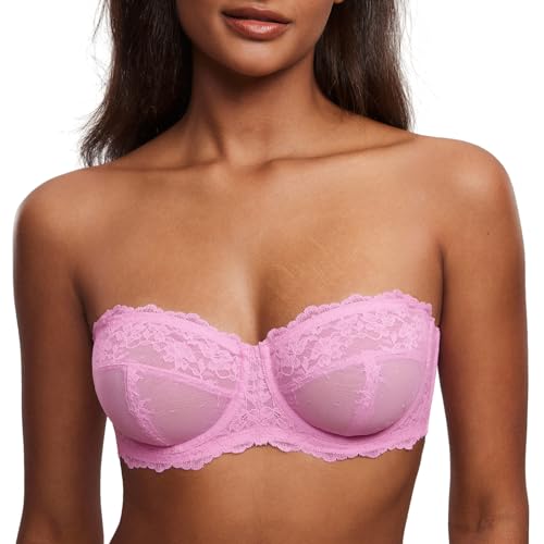 Image of DOBREVA Unlined Lace Strapless Bra Sexy See Through Plus Size Convertible Underwire Bras