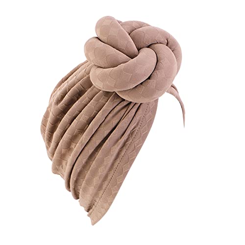 Image of Chemo Headwear for Women UK, Women Turban African Plain Knot Headwrap Beanie Pre-Tied Bonnet Chemo Cap Stretch Jersey Ultra Soft Breathable Hair Loss Turbans Headband Khaki