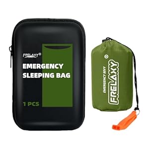 Frelaxy Emergency Sleeping Bag 1-Pack/2-Pack, Extra-Thick Compact Survival Bivy with Whistle, Storage Pouch, and EVA case, Perfect for Survival Kits
