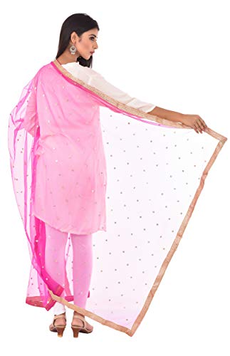 Image of YOUTHQUAKE Women's Net Embroidered Full Size Dupatta With 4 Side Golden Lace
