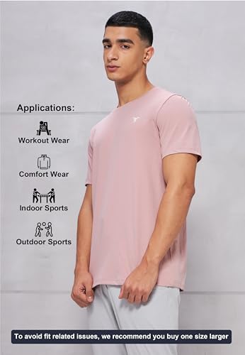 Image of TECHNOSPORT Men's Slim Fit Solid Crew Neck T-Shirt, Cotflex Quick Dry Wrinkle Resistant Polyester Sports Tee for Gym, Running, Training, Sports