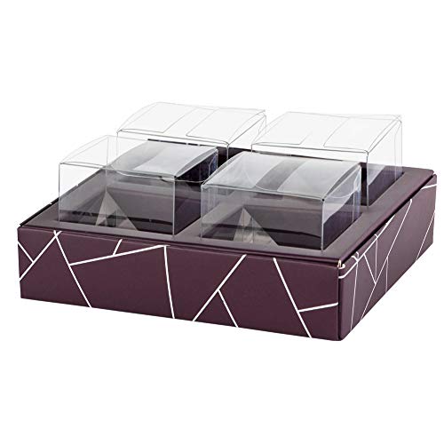 Hammont Clear Plastic Gift Boxes - 6 Pack - 4 Square Shaped Clear Boxes with Square Tray | Treat Boxes Perfect for Pastries, Cookies, Cupcakes, and Party Favors (Purple, 5.4” x 5.45” x 1.2”) Cover