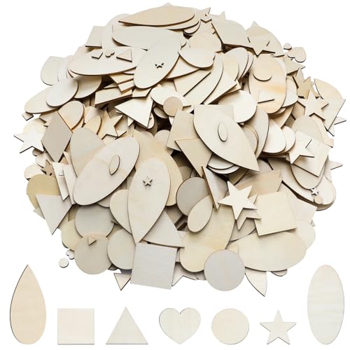 Gerrii 1000 Pcs Natural Wood Shapes Assortment Blank Wooden Craft...