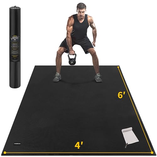 CAMBIVO Large Exercise Mat for Home Workout, 8'x6'/7'x5'/6'x4' (7 mm) Extra Thick Exercise Mat for Home Gym, Shoe-Friendly, Non-Slip Gym Mat for Jump Rope, Weights, Cardio, Fitness (Ink Black)