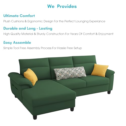 Image of Casaliving Seams LHS 4 Seater L Shape Sofa for Living Room (Green Fabric) Premium Fabric Sofa