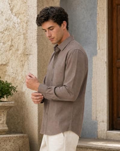 Image of Nobero Breezy Premium Linen Cotton Shirt for Men | Stylish Casual Shirts for Men | Semi Cut Collar | Box Pleat | Curved Hem | Regular Fit | Full Sleeve | S-XXXL