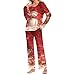 Crewneck Christmas Pajamas for Women Long Sleeve Pleated Printed Tops Pants Pajama Suit Fashion Casual Home Sleepwear