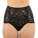 High-Waisted Feather Lace Panties, Full Coverage, Ultra-Stretchy, Cotton Gusset (US, Alpha, Medium, Regular, Regular, Onyx)