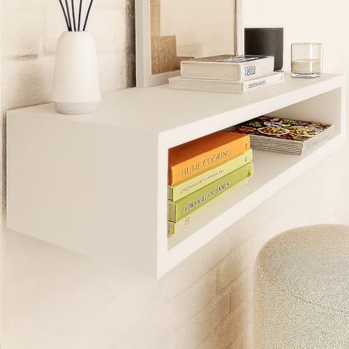 Image of Solid Wood Entertainment Floating Tv Unit for Living Room | Floating Media Tv Cabinet | Natural Finish Color and Size Off (White, Small 40 CM)