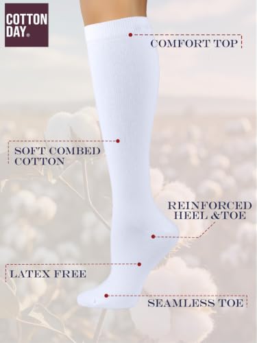 Image of COTTON DAY Women's Soft Combed Cotton Knee High Long Calf Dress Socks Seamless Toe Black White Gray Navy Blue Brown 3 Pack