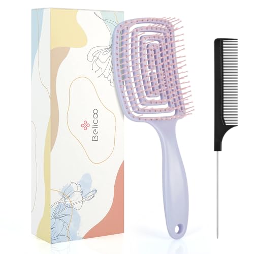 BELICOO Detangler Hair Brush, Wet & Dry Detangling Hair Brush for Women Tangles Hairbrush for Women Men and Kids - Pink