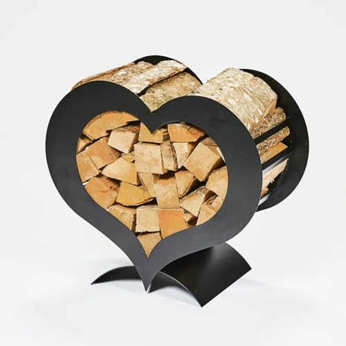 Gruber, Herz-Holzständer, schwarz, Dekoratives Kaminholzregal...