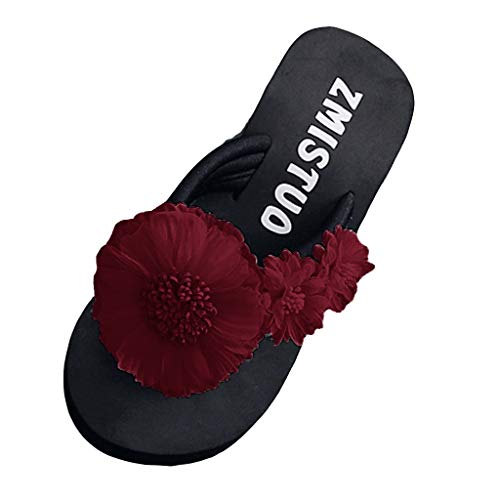 Sandalias de mujer de cuña cómodas para playa, casa, piscina, tacón alto y plataforma, plataforma, chanclas brillantes, joya de plataforma Flip Flop, Wine, 37 EU