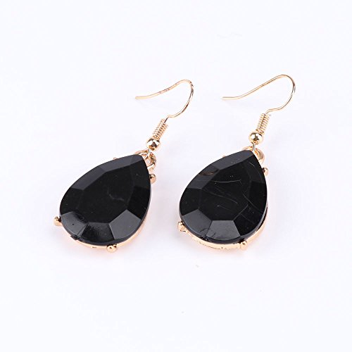 Women 18K Gold Plated Rhinestone Crystal Pendant Necklace Earring Jewelry Sets (Black) #TOP4
