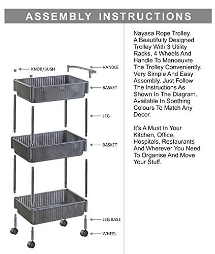Image of Nayasa Rope Multipurpose Foldable Trolley Basket with Wheels Cream (NP4525 Cream)