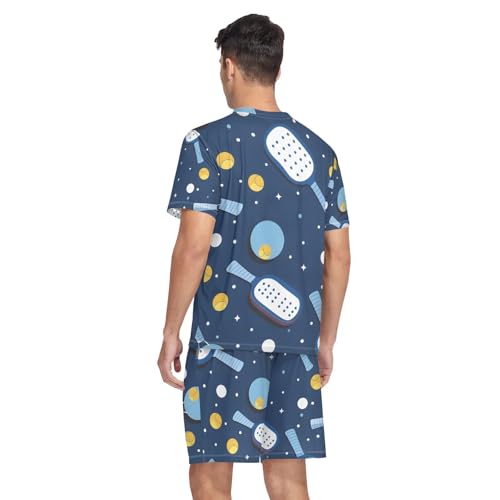Men's Pajama Set Pickle Ball Pattern Short Sleeve with Shorts Pockets Sleepwear Set Summer Loungewear2