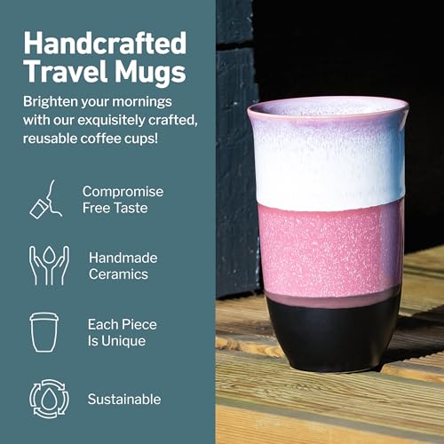 Image of NOVA CERAMICS Coffee Travel Mug - Reusable Coffee Cup - Microwave & Dishwasher Safe Coffee Green Tumbler - Gifts For Women Men Him Her - 16oz - Eclipse