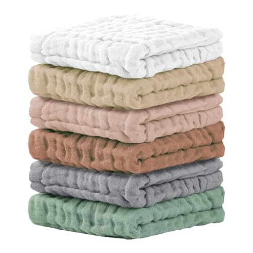 Image of Cuddle Campus Baby Washcloths 6 Packs, Muslin Washcloths Baby,Cotton Burp Cloths, Extra Absorbent and Soft Wash Clothes for Newborns, 12x12 Inches