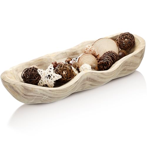 Nuogo 1 Pack 16 Inch Wavy Live Edge Dough Bowl Large Size Wood Rustic Dough Bowl Decorative for DIY Farmhouse Home Supplies Kitchen Decoration(Light Color)