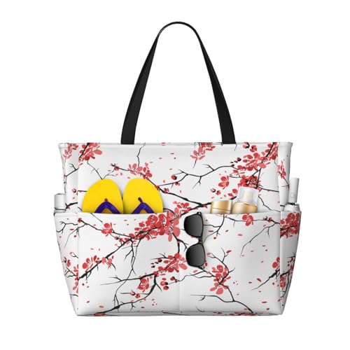 Large Capacity Beach Bag Waterproof Pool Tote for Gym Swimming Camping Carry On Bag delicate cherry blossoms Print