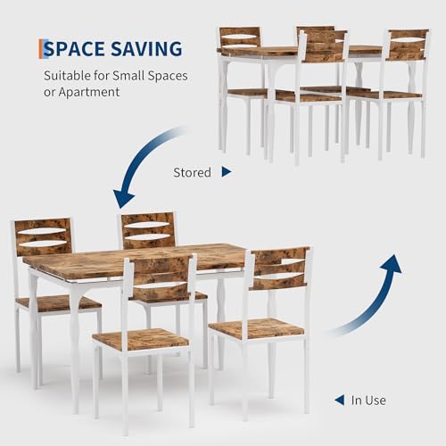 Image of Garvee 5 Piecs Dining Table Set, Farmhouse Style Dining Table and Chairs Set for 4, Dining Set for Dining Room Kitchen Apartment, White & Brwon