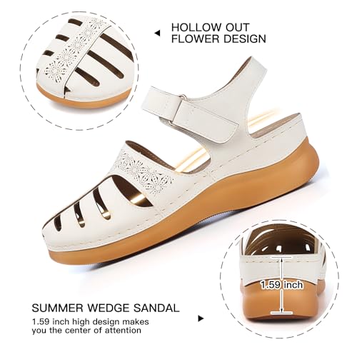 Image of SHIBEVER Wedge Sandals for Women Comfortable Closed Toe Dressy Summer Shoes | Comforta for 40% Enhanced Arch Support Fisherman - No Ankle Rubs for All-day Commutes Lightweight Casual Outdoor Shoes