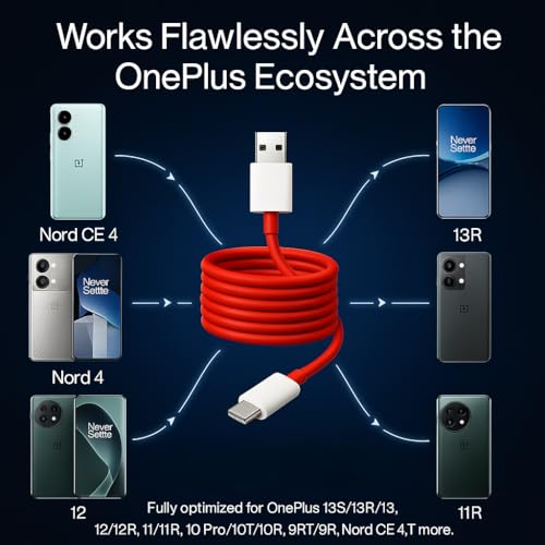 Image of Original 65W OnePlus Dash Warp Charge Cable, USB A to Type C Data Sync Fast Charging Cable Compatible with One Plus 3 /3T /5 /5T /6 /6T /7 /7T /7 pro, Nord 2 & for All Type C Devices - 1 Meter, Red