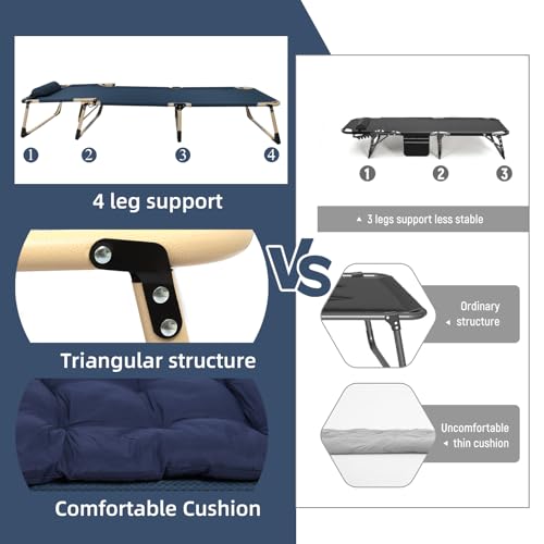 CHENDY Folding Camping Cot W/Mat, Adjustable 4-Position Folding Cot Oversize Cots for Sleeping Camping Bed Folding Cot for Camping W/Pilllow Mattress - Image 5