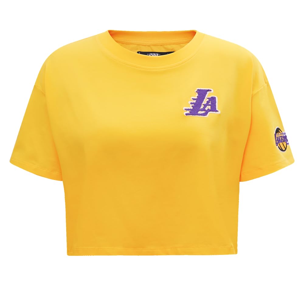 Womens NBA Classic Chenille Cotton Single Jersey Short Sleeve Boxy Tee Yellow
