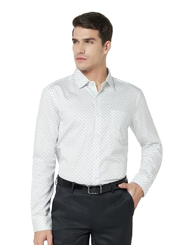 Arrow Men's Printed Full Sleeve Slim Fit Cutaway Collar Cotton Formal Shirt White