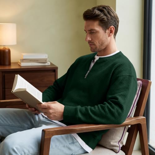 faweinjia Waffle Quarter Zip Pullover Men 1/4 Zip 2 in 1 Big and Tall Shirt - image 3