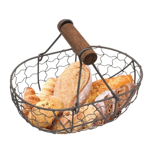 Panier de collecte d'œufs de poule – Récipient à fruits en fer | Support de pique-nique avec poignée en bois, rangement de ferme fait à la main, panier...