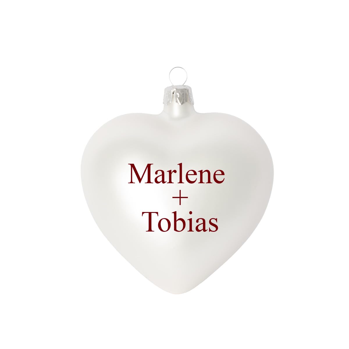 Weihnachtskugel in Herzform individuell mit ihrem Text oder Foto Bedruckt - Ø 9cm aus Glas - Christbaumkugel mit Digitaldruck (Seidenmatt) (Weiss, 12)