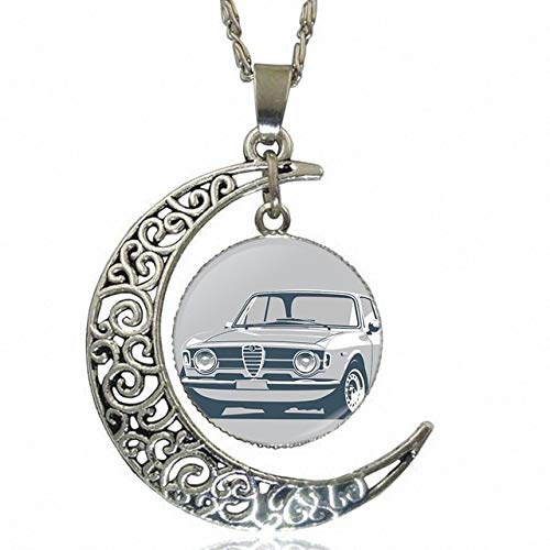Preisvergleich Produktbild Altes Auto Halskette Mit Versilbertem Glas Cabochon Halbmondförmigen Choker Lange Anhänger Halskette Für Frauen Männer Party
