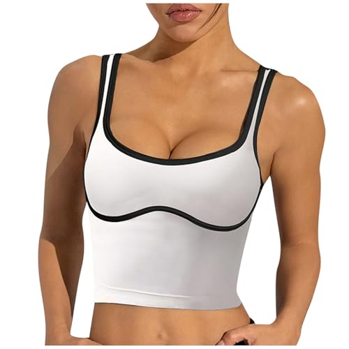 Womens Workout Tank Tops Square Neck Longline Sports Bras Support Spaghetti Strap Crop Yoga Top with Built in Bra