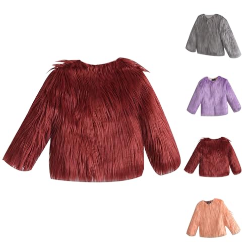 Toddler Girls Faux Fu𝐫 Jacket Furry Shaggy Jacket Kids Long Sleeve Warm Padded Coats Winter Kids Lightweight Jacket3