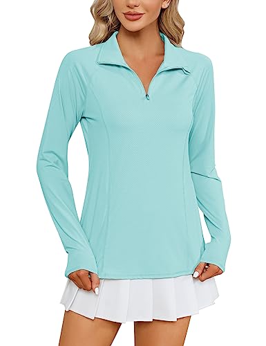 Image of LOMON Women Long Sleeve Shirts Sun Protection 1 /4 Zip Summer Quick Dry Hiking Shirts Quarter Zip Pullover for Women