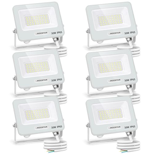 Aigostar Faretto LED da Esterno 30W, 2450LM, Faretti LED Esterno luce bianca 6500K, Luce di Sicurezza Impermeabile IP65, Per Giardino, Cortile, Garage, Corridoio, Confezione da 6