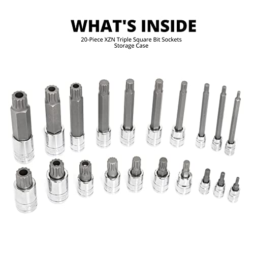 Neiko 10057A Xzn Triple Square Bit Set, 20-Piece Set, Spline Socket Set, Extra Long 4” Triple Square Socket Set, 4Mm To 18Mm, 12 Point Socket Set Tamperproof, Square Drive Socket Bit, S2 & Cr-V Steel #TOP4