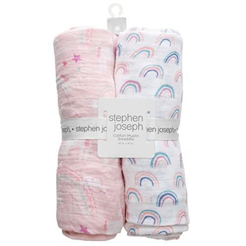 Image of Stephen Joseph Baby Swaddle Blanket, Unisex Swaddle Wrap Soft Muslin Swaddle Blankets, Receiving Blanket for Boys and Girls, 47 x 47 inches, Set of 2, Unicorn