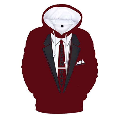 Mens Tops Holiday Long Sleeve Christmas Suit Pattern 3D Print Caps Sweatshirt Pullover Wine