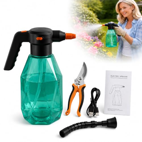 Pulverizador Eléctrico 2L Recargable con Tijeras de Podar – Kit de Cuidado de Plantas - Rociador de Productos Fitosanitarios – Pulverizador Ligero para Jardin - Pulverizador Herbicidas Plaguicidas