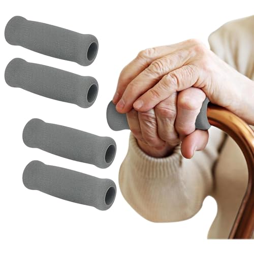 Image of 4X Reusable PP Crutch Handles Grip Non Slip for Elderly Walking Aids 1.9cmx3.3cmx10.5cm Grey