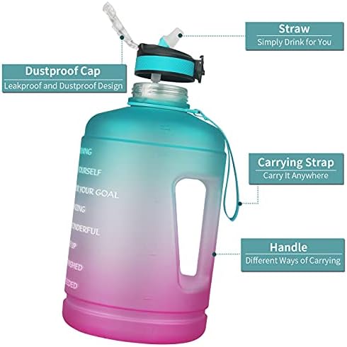 Reeho 3.8 L Motivational Water Bottle with Straw & Time Marker, Gallon Sports Water Jug with Flip Lid, Large Drinking Bottles for Fitness, Outdoor, Camping, Yoga