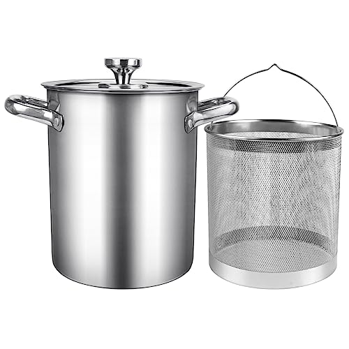 LNQ LUNIQI Deep Fryer With Lid and Basket - Stainless Steel Asparagus Steamer 2 in 1 Fry Pot With Mesh Steamer for French Fries, Chicken, Cooking Vegetables
