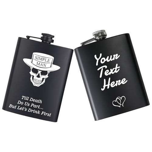 Personalised Hip Flask Custom Engraved Whisky Flask with Picture Text for Men Him Dad Husband Fathers Day Christmas Groomsman Gifts (Hip Flask - 2)