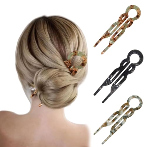3 horquillas francesas para el pelo, elegantes horquillas en forma de U para mujeres y niñas, pinzas de acetato para bodas y uso diario