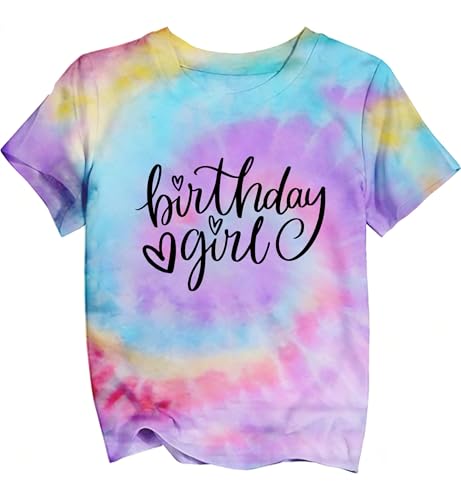 Image of YHHR Birthday Girl Shirt Tie Dye Girls Birthday Shirts 7-14 Year Kids Tops | Girls Birthday T Shirt, Cute B-Day Gifts Party Tops ,Birthday Outfits ,Letter Print Tees ,Graphic Short Sleeve Tee Tops