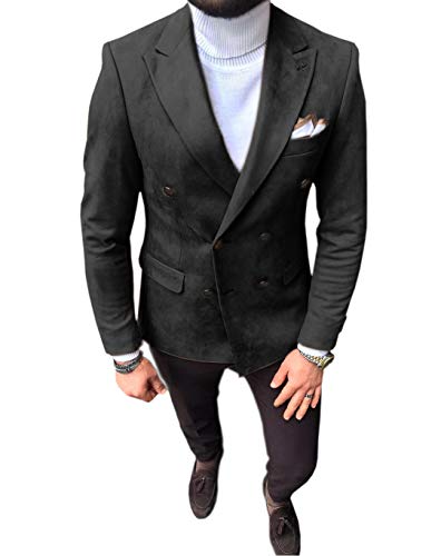 Mens Suit Blazer Leather Double Breasted Suede Wear Coat Slim Fit Single Jacket