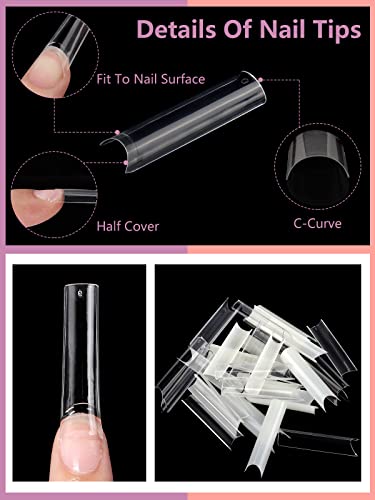 480Pcs Extra Long C Curve Nail Tips And Glue, 2 Packs Natural And Clear Acrylic Nail Tips For Acrylic Nails Professional Set, 12 Sizes Artificial Xxl Long Straight Square French False Nail Tips #TOP2